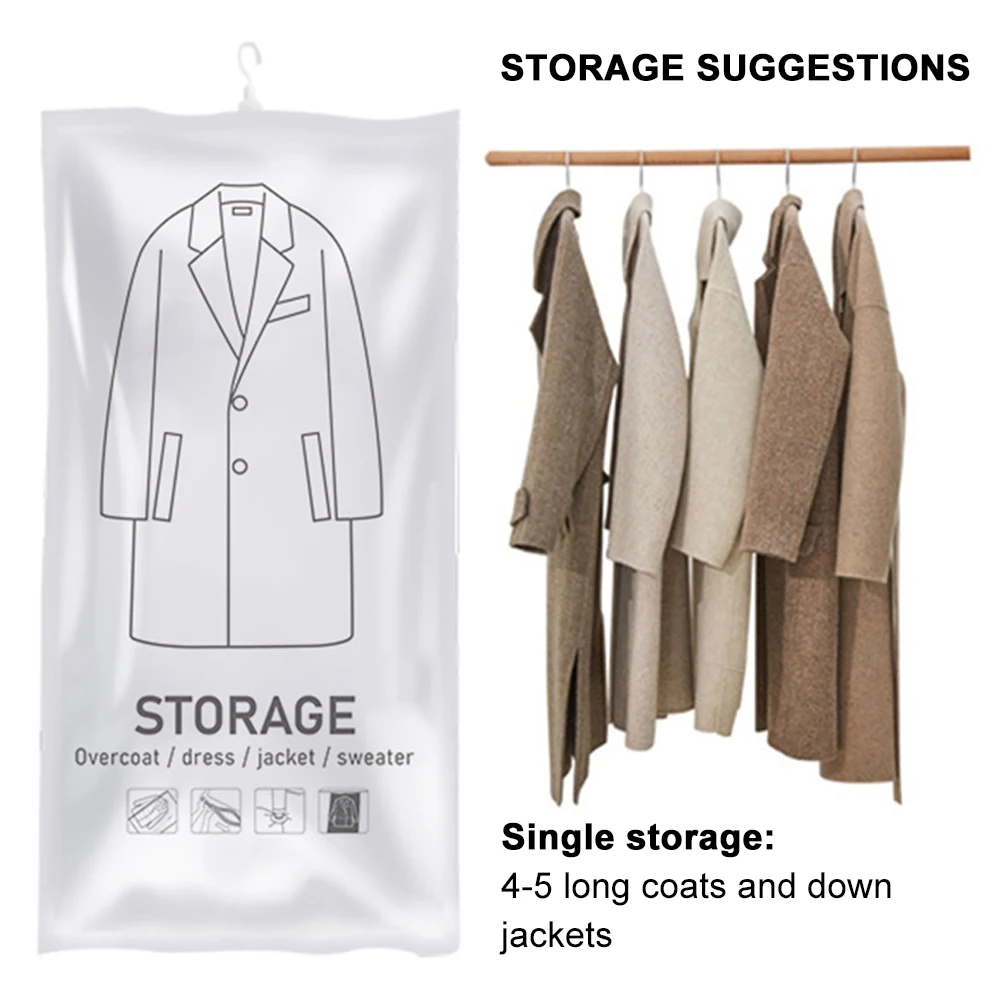 Hanging Vacuum Storage Bag Seal Storage Clothing Bags for Suits, Dress Coats or Jackets, Closet Organizer For Wardrobe Dustproof