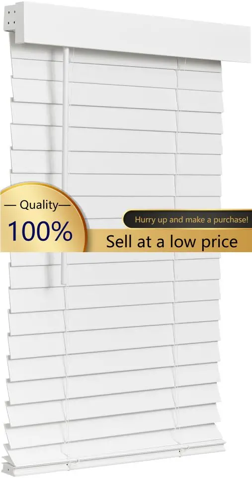 Cordless Faux Wood Blind, Smooth, Bright White, Privacy Slats, Blinds for Indoor Windows, 20
