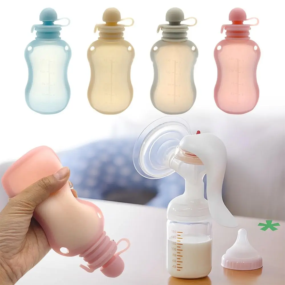 BPA Free Food-grade Silicone Baby Food Pouches 150ml Capacity Refillable Squeezable Pouch Washable Baby Bottles Toddler Kids