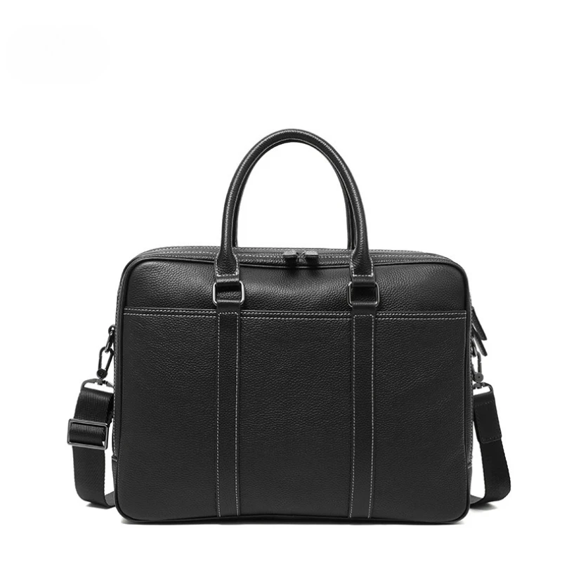 Genuine Leather Briefcases for Men Luxury Handbags 14 Inch Laptop Briefcase Bags Office Bussiness Double Zippers Computer Bag