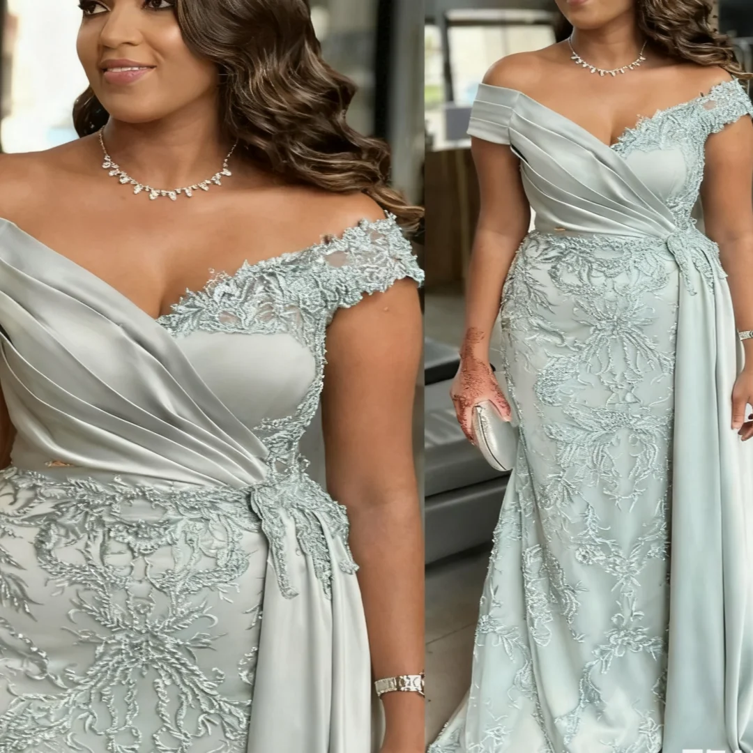 

Lace Beaded Evening Party Mama Dress Silver Mermaid Mother Of Bride Dresses Sweetheart Satin Birthday Wedding Guest Groom Mother