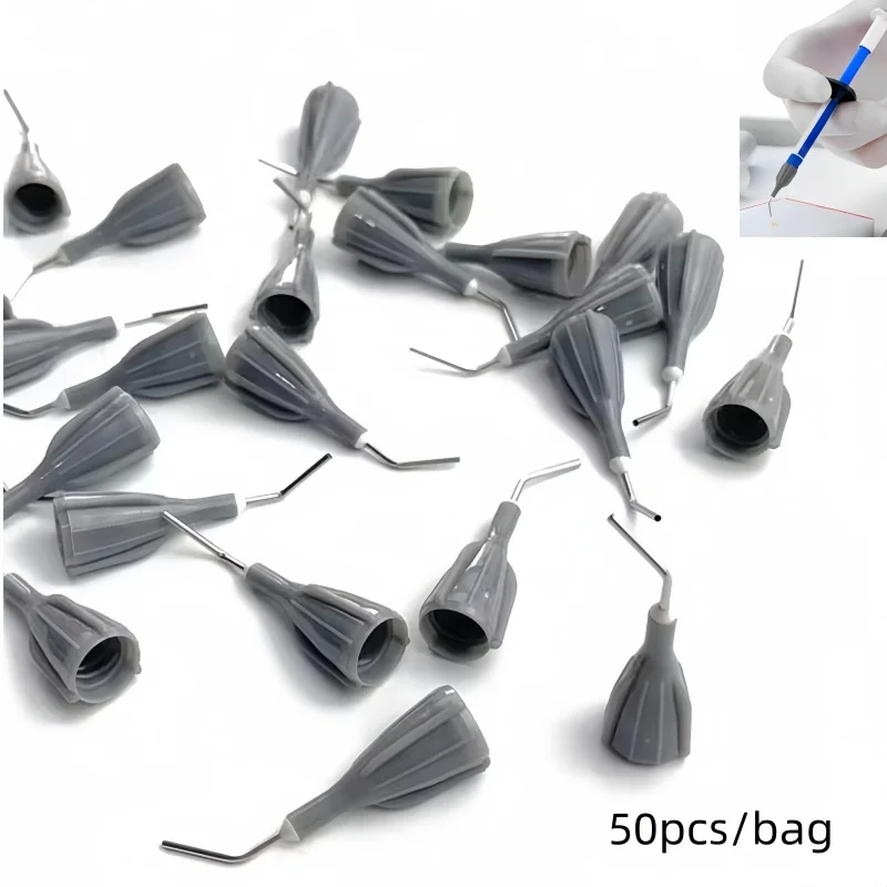 50pcs/bag Dental Fluid Transfer Needle Flow Composite Resin Suction Tip Curved Needle Fluid Conveyor Head Dental Consumables
