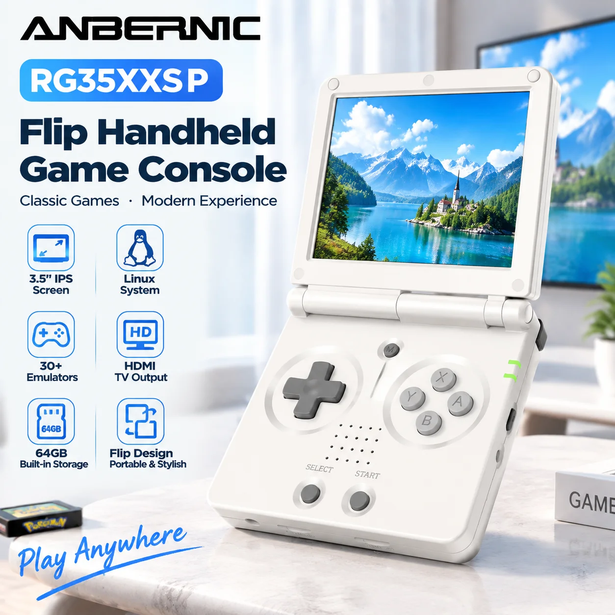 Anbernic RG35XXSP Retro Handheld Game Console 3.5" IPS Flip Screen Linux System 64GB Portable Video Player HDMI TV Output
