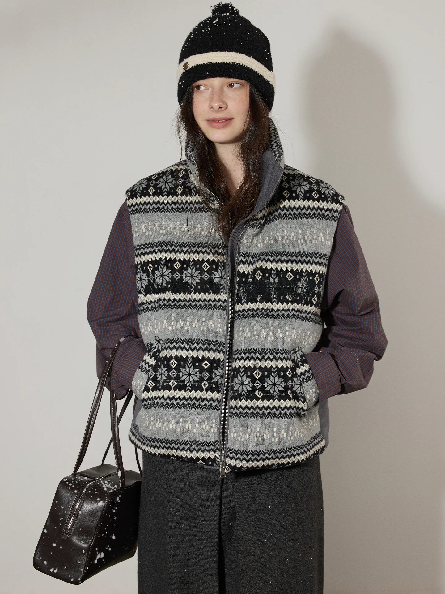 

Женский зимний вязаный жилет Lofi в винтажном стиле Fair Isle, новый, свободный крой, теплый, утолщенный, без капюшона