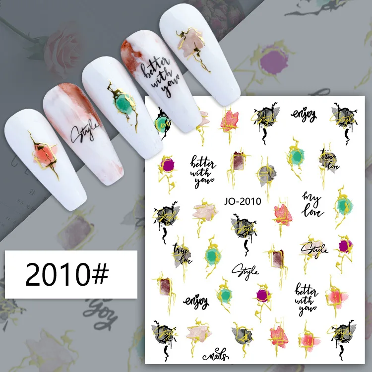 Nero bianco lettere Nail Art Sticker Abstract Face Label cursori per unghie decorazione artistica fai da te Word Design UV Gel Charms