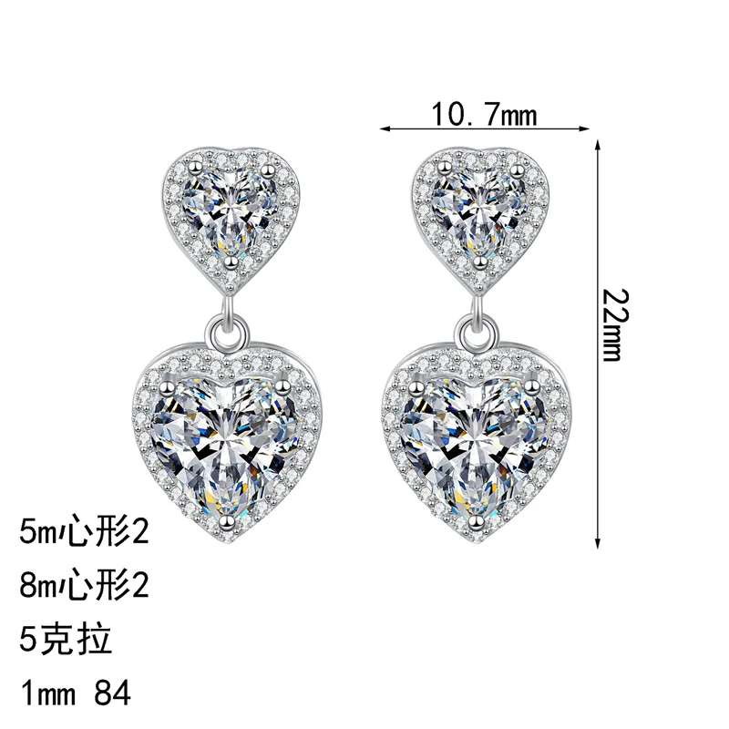 

ZFSILVER s925 Silver Moissanite Classic Simple Color D Double Heart Earring Charms Women Accessories Jewelry Party Gift AZ1235-E