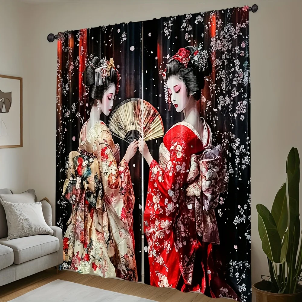 

Шторы гейши, японское кимоно, художественные оконные шторы, традиционный дизайн вишни, домашний декор, восточный стиль, гостиная