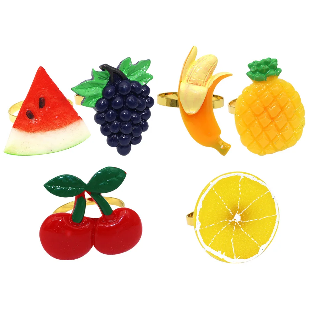 

6Pcs Exquisite Fruit Pattern Napkin Rings Smooth Surface Modern Table Setting Fruit Napkin Ring Serviette Ring