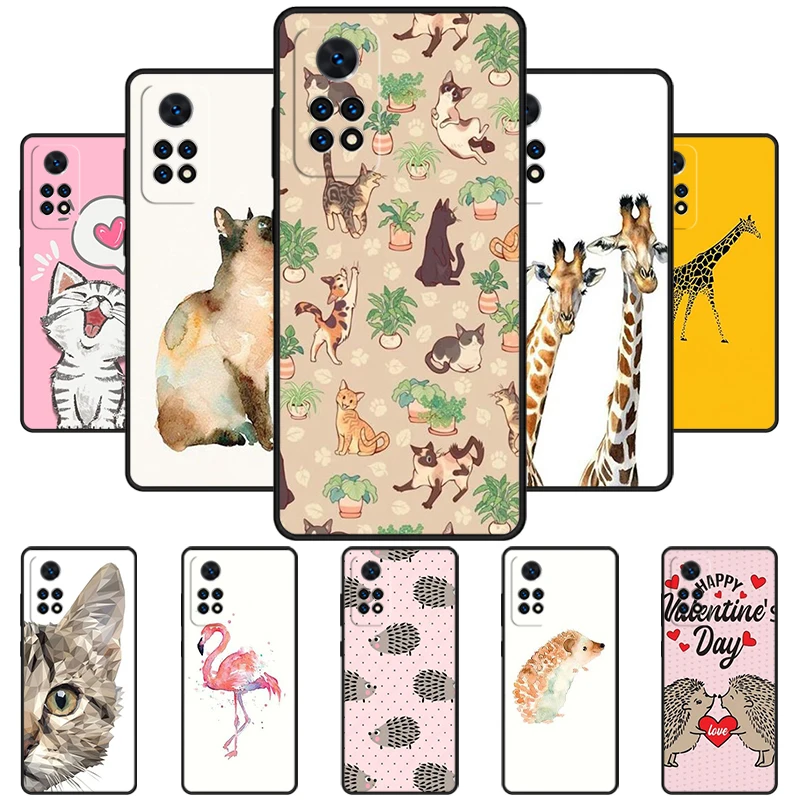 Cat Hedgehog giraffa custodia per telefono per Redmi Note 11 EPro 11S 10 10T 9S Promax 8 Pro Xiaomi Mi 10 11 12X 12S Ultra Cover