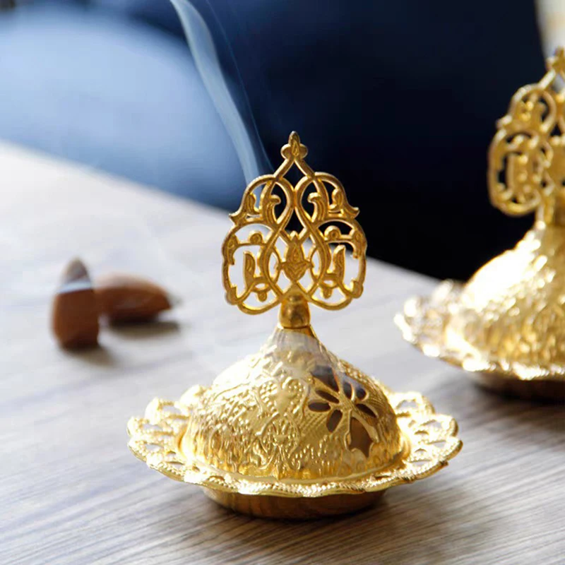 Incense Burner Hollow Golden Tower Oil Burner Arab Style Censer Holder For Home Hotel Incense Holder Yoga Ornaments