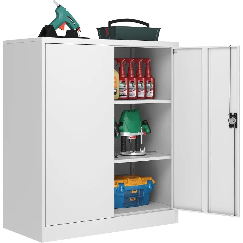 Populair. Metalen kast, afsluitbare opbergkast met 2 deuren en 2 verstelbare planken, gereedschapsopbergkasten voor garage, thuis