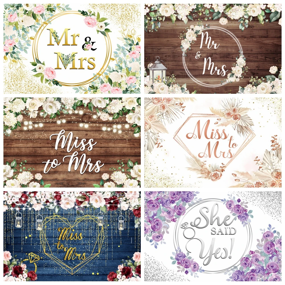 Mr and Mrs Bridal Shower Photo Background Flowers Wedding Miss Bride Lady Engagement Ceremony Party Photography Studio