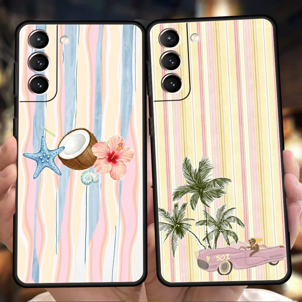 Phone Case for Samsung Galaxy S26 S25 S24 S23 S22 S20 S21 FE Ultra S10 S10E S9 Plus 5G Soft TPU Tropical Coconut Stripe Luxury