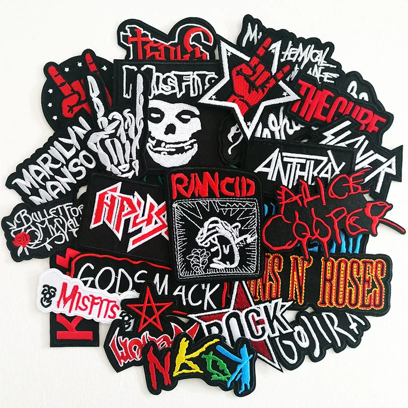 

25PCS/Lot Rock Band Patches for Clothing Embroidery Stripes Iron on Stickers Music Badge Clothes Appliques DIY Sewing Supplies