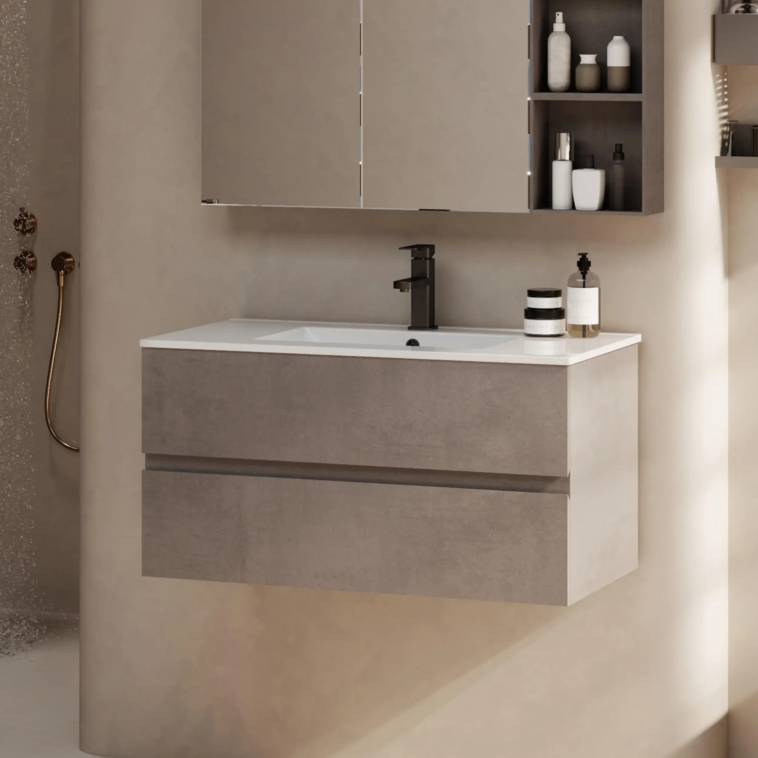 

-24-Inch 30-inch 36-inch wall-mounted floating bathroom locker vanity with beveled invisible handle