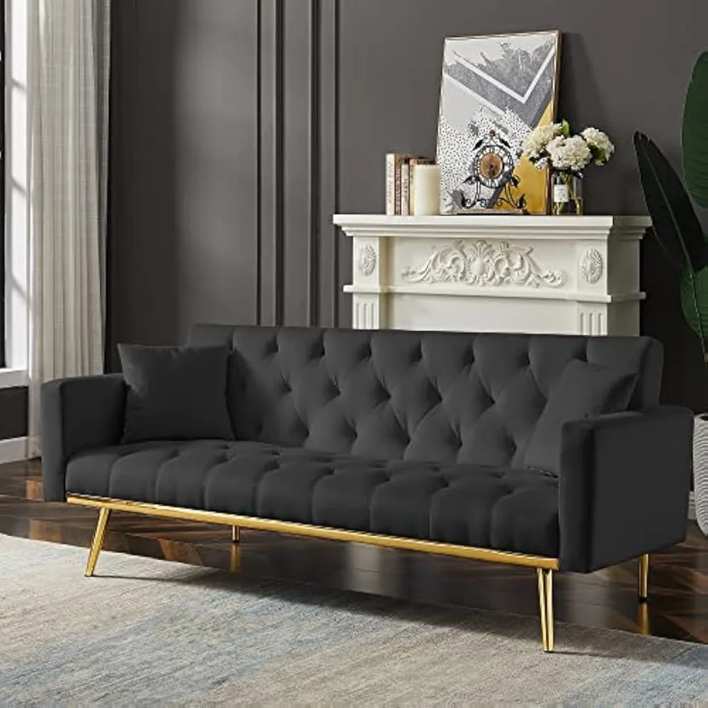 

Living Room Sofas, Convertible Futon Sofa Bed 2 Pillows, Functional Adjustable Futon Daybed Fold Upholstered Love Seat Sleeper