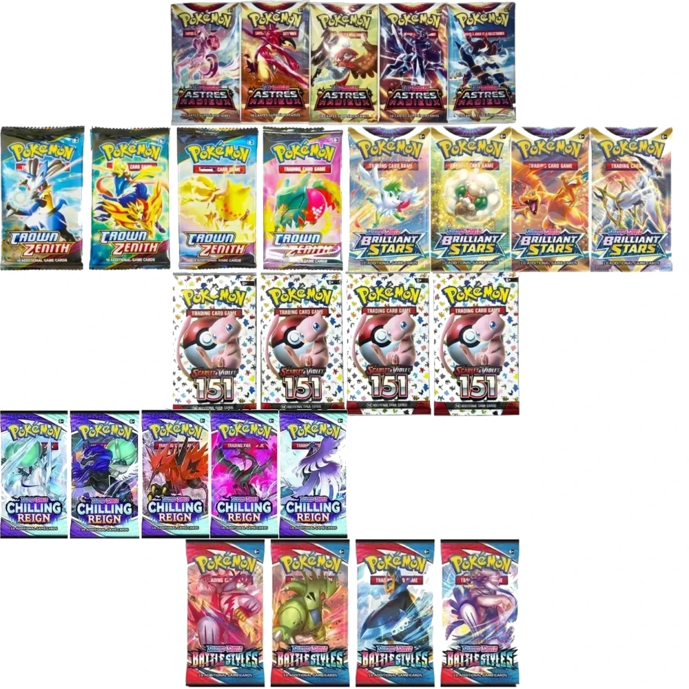 10 Pokémon Card Packs, Bright Stars,151 Prismatic Evolutions,PALDEAN FATES,English Reinforcement,Battle Transaction Card Gift