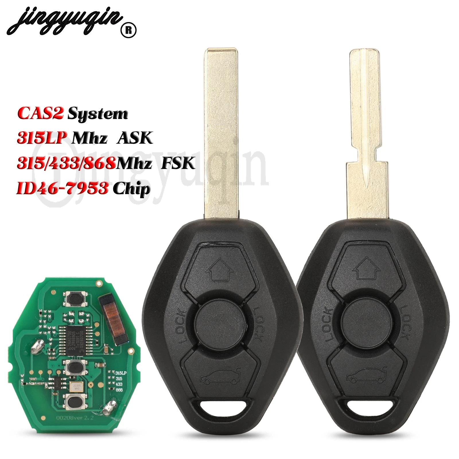 jingyuqin 3Button For BMW CAS2 System 3/5 7 Series Fob 315LP/315/433/868Mhz With ID46-7953 Chip Remote Car Key HU58 HU92 Blade