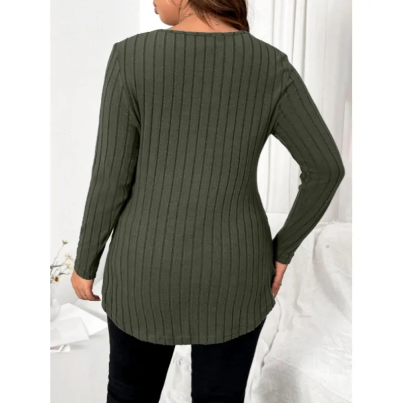 Plus Size New Women Fashion Elegant Stripe T Shirt Office Lady Solid Casual Fashion V Neck Slim Long Sleeve Tops