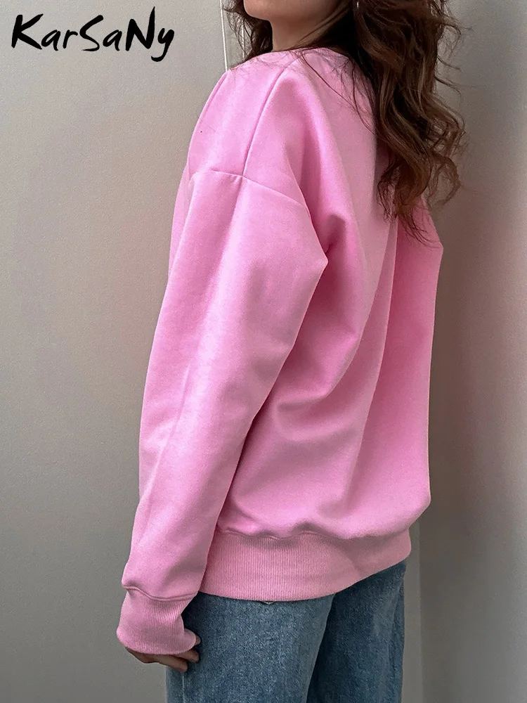 KarSaNy Women Pink Sweatshirts O Neck Oversize Tops Long Sleeve Women\'s Basic Sweatshirts Oversize For Women Loose Clothing