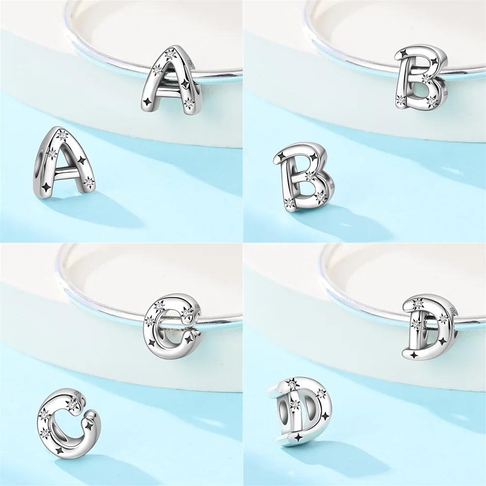 Charms 925 Silver Letter Series Starlight Letters Shining Zircon Beads Fit Bracelet Accessories Jewelry Making Fine Jewelry Gift