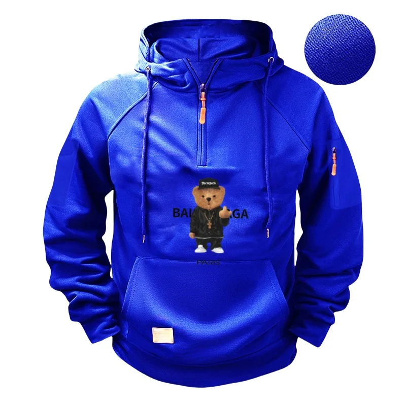 

Men's large-sized hoodie, bear long-sleeved shirt, kangaroo pocket zipper drawstring hoodie, fashionable street sportswear
