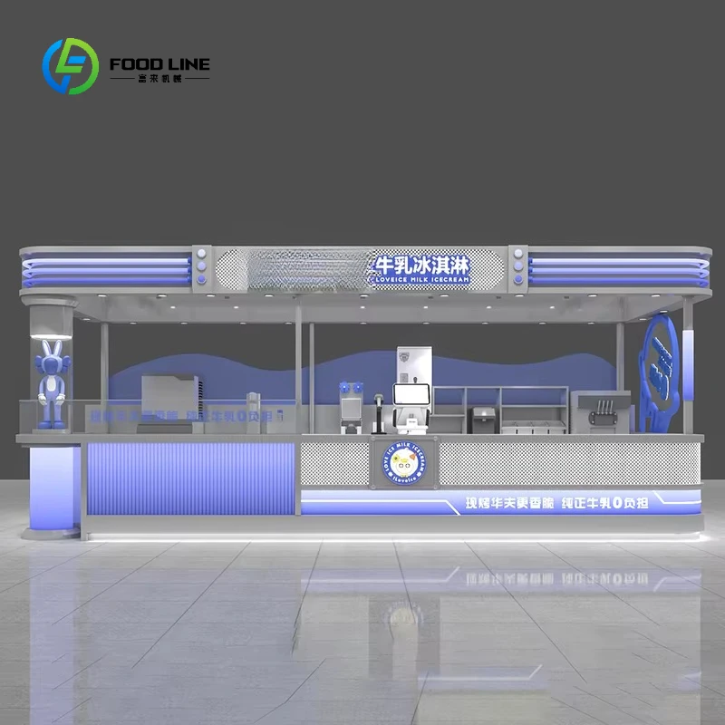 FL Customized Double-Sided Commercial Street Counter Display Cabinet Mall Kiosk Showcase for Milk Ice Cream Fresh Juice Bar