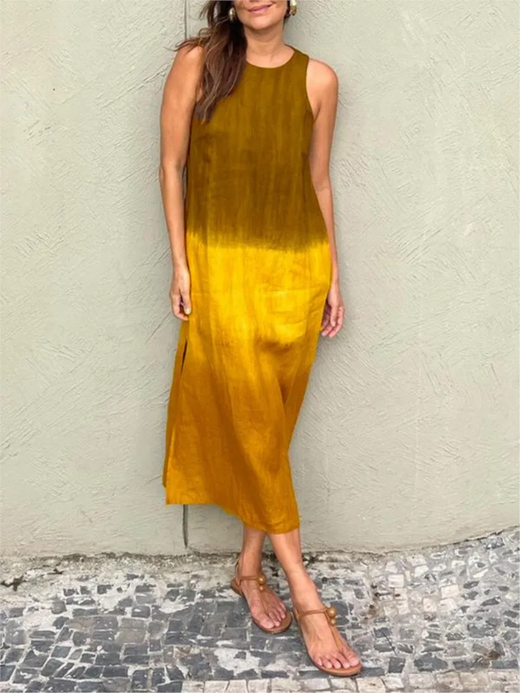 

2025 Summer New Arrival Women's Dress Casual Fashion Color Splicing V Neck Sleeveless Dress Female Loose Elegant Party Clothing