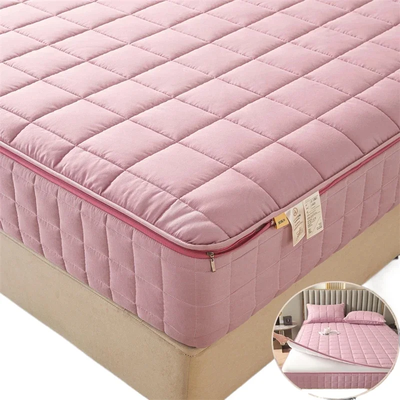 6-Sides Full Enclosed Thicken Fitted Sheet Mattress Cover with Zipper Custom Size Quilted Bed Sheet Anti-mite Mattress Protector