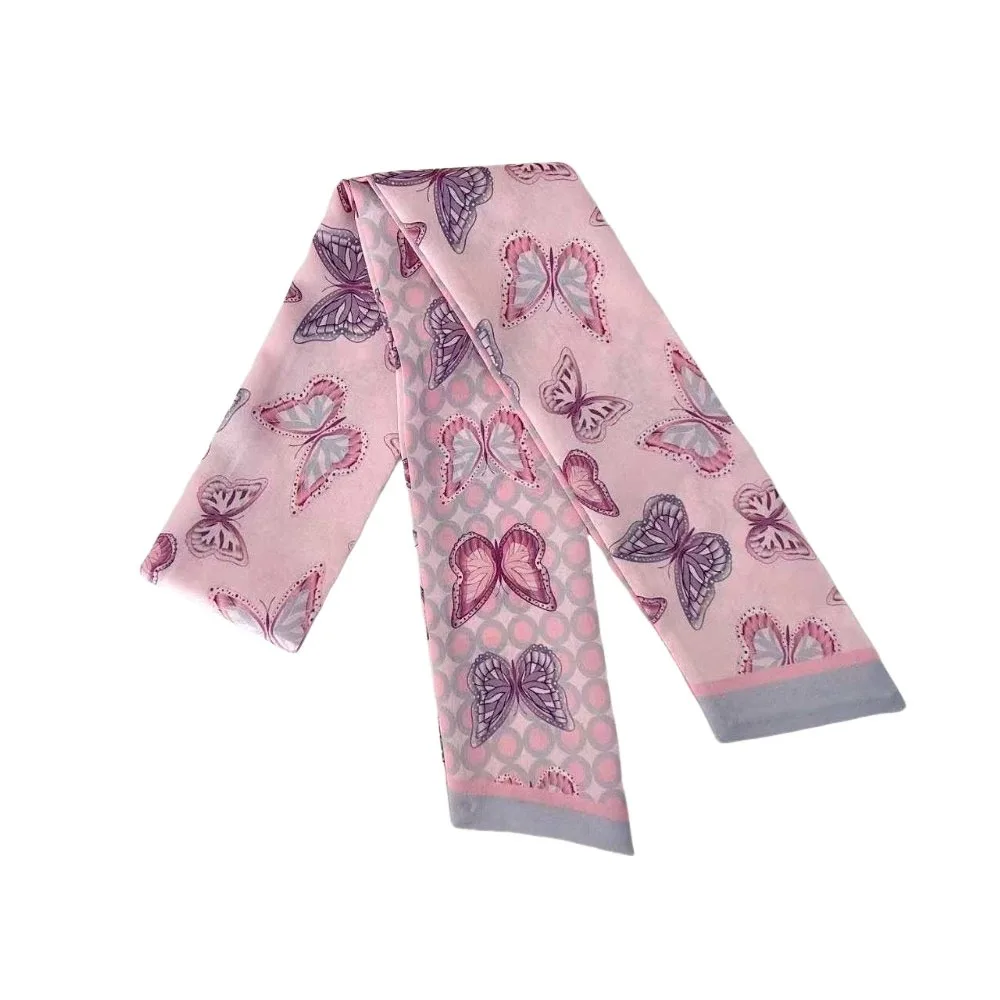 

Новый шелковый тонкий шарф-платок, длинный декоративный шарф на шею, двусторонняя лента-декор, женские аксессуары