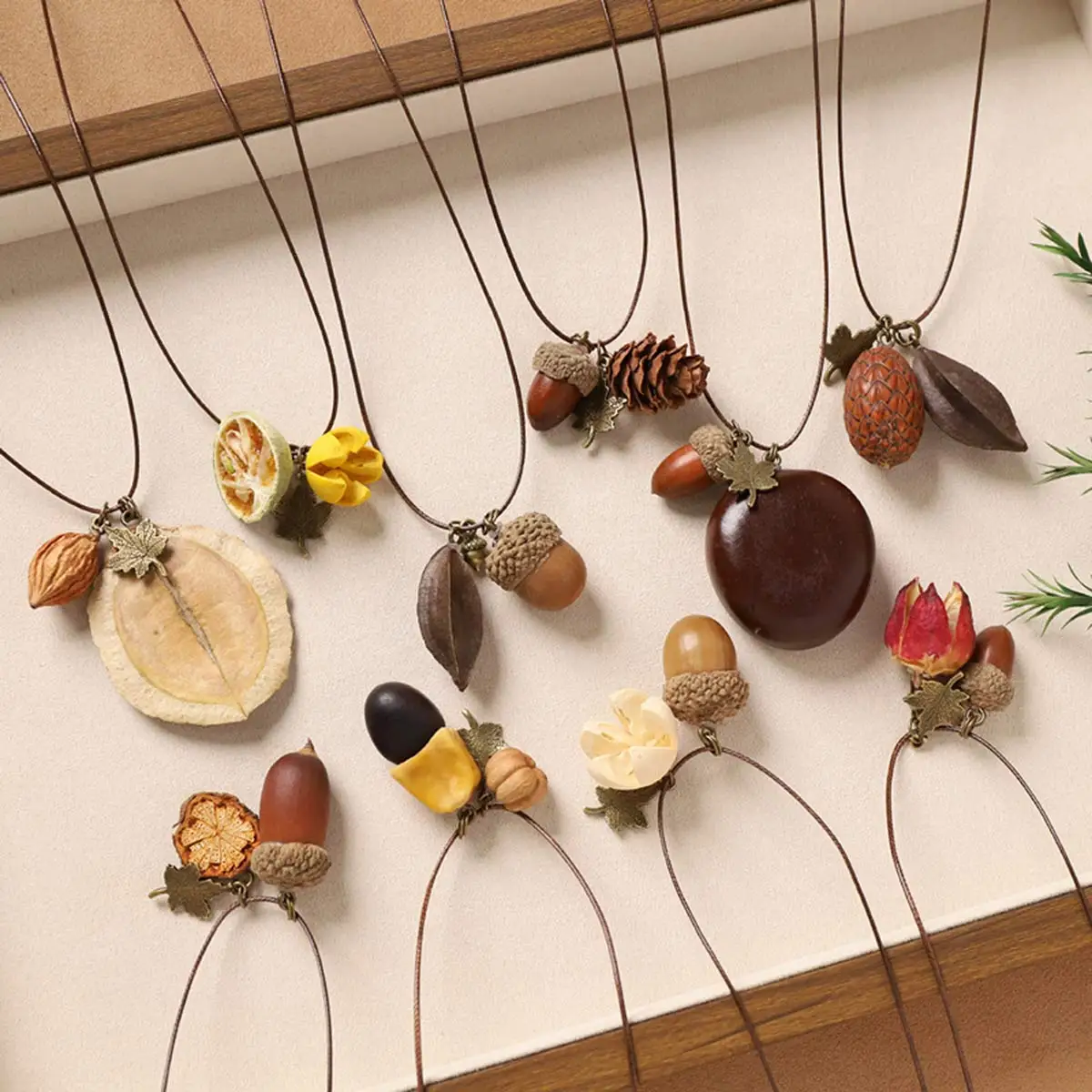 

Retro Women Sweater Necklace Natural Plant Fruits Charm Pendant Chain Long Adjustable Personality Gift for Girlfriend