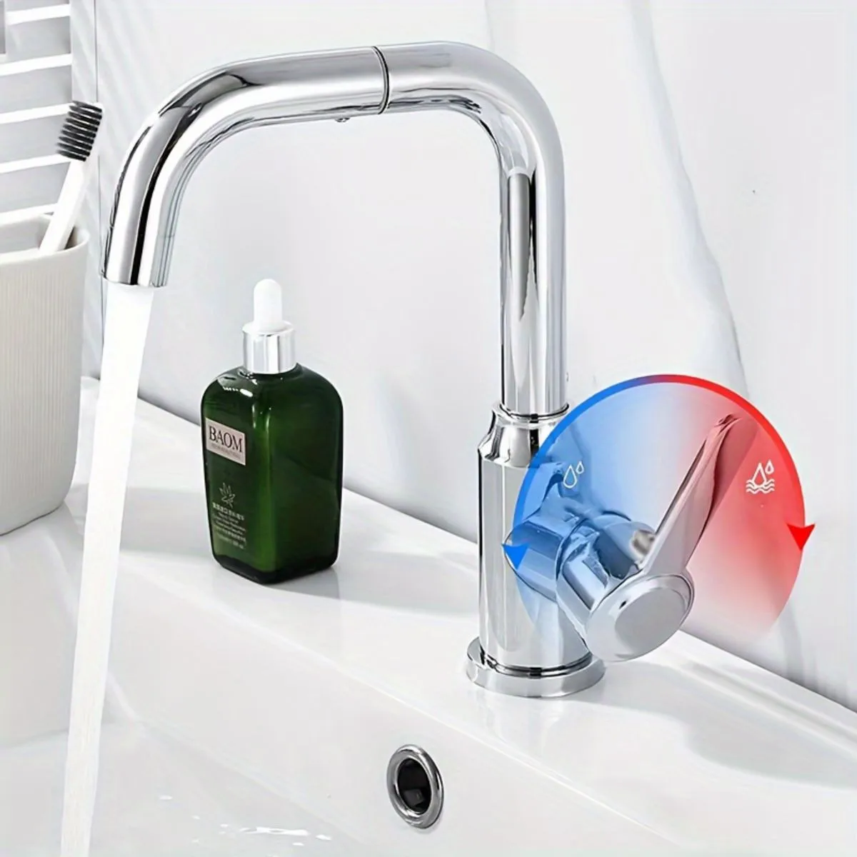 

1pc Stainless Steel Rotatable Universal Basin Faucet, Hot And Cold Bench Basin, Hand Wash Pool Washbasin Faucet