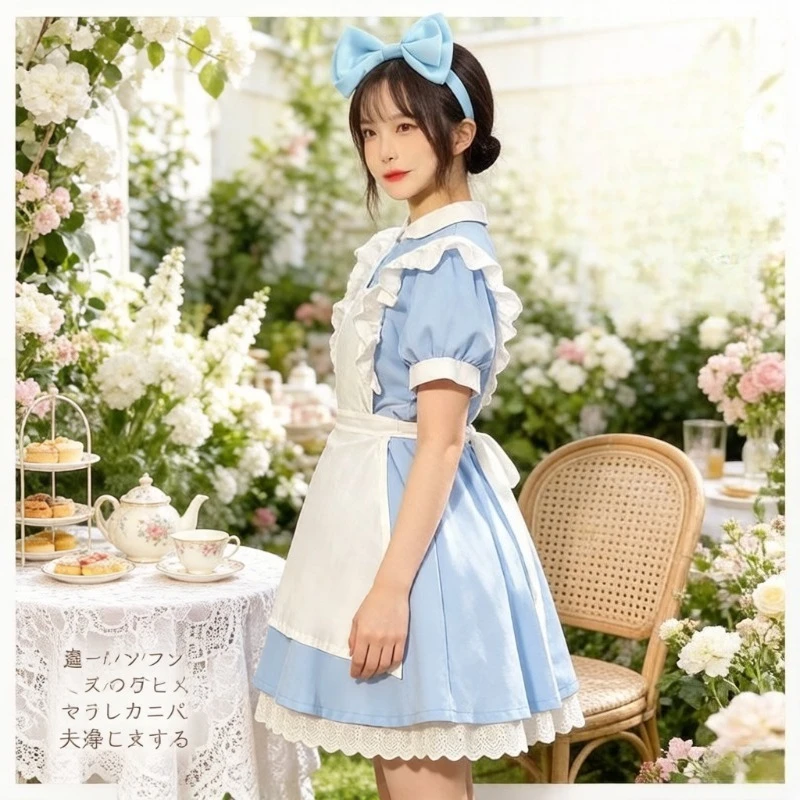 

Blue Court Maid Lolita Dress,French Sweet Elegant Style,Retro Princess Uniform, Fashion Cosplay Party Full Outfit Vintage Design