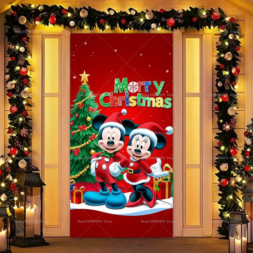 Disney Mickey Mouse Door Cover Banner Christmas Party Photography Backdrop Indoor Outdoor Porch Background Decoration Supplies