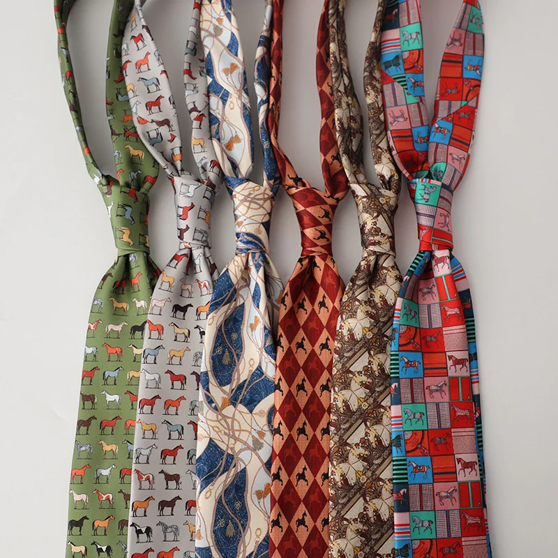 2025 جديد خمر رجل عادية الباندا الحصان مرساة مطبوعة ربطات العنق شهم ارتداء اليومي رابطة عنق اليدوية 8 سنتيمتر البني الكاكي Cravat #3