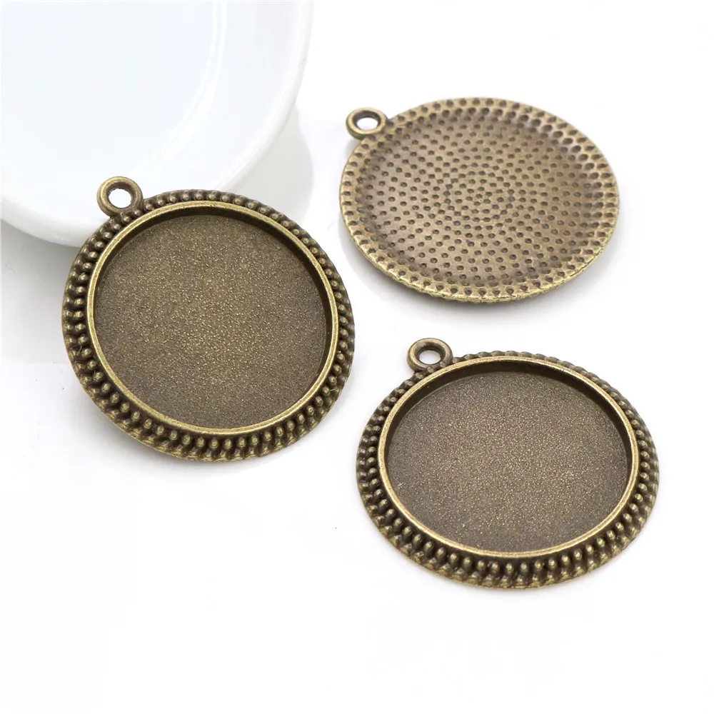 Nowa moda 5 sztuk 25mm wewnętrzna rozmiar antyczne posrebrzane 7 kolory w stylu Vintage Cabochon baza ustawienie Charms wisiorek — zdjęcie 5