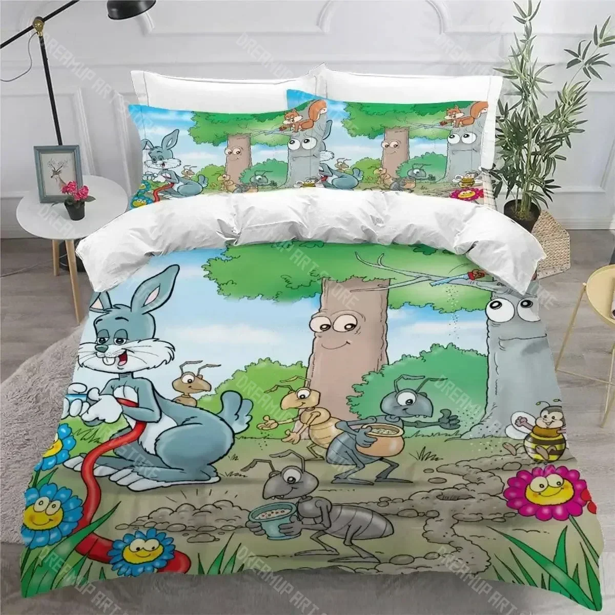 

3D Forest Animal Cartoon Zoo Duvet Cover Bedding Set for Kids Girls Soft Microfiber Quilt Cover with Zipper Closure