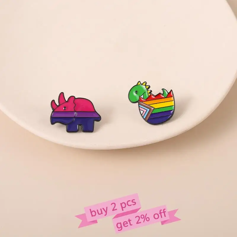 Pins Custom Rhino Brooches Lapel Badges Cartoon Striped Animals Jewelry Gift for Kids Friends Rainbow Dinosaurs Enamel