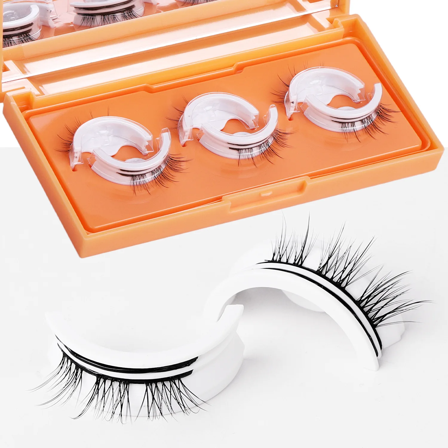 Drie paar zelfklevende valse wimpers met natuurlijke simulatie jelly lijmstrip, valse wimpers zonder lijm zelfklevend