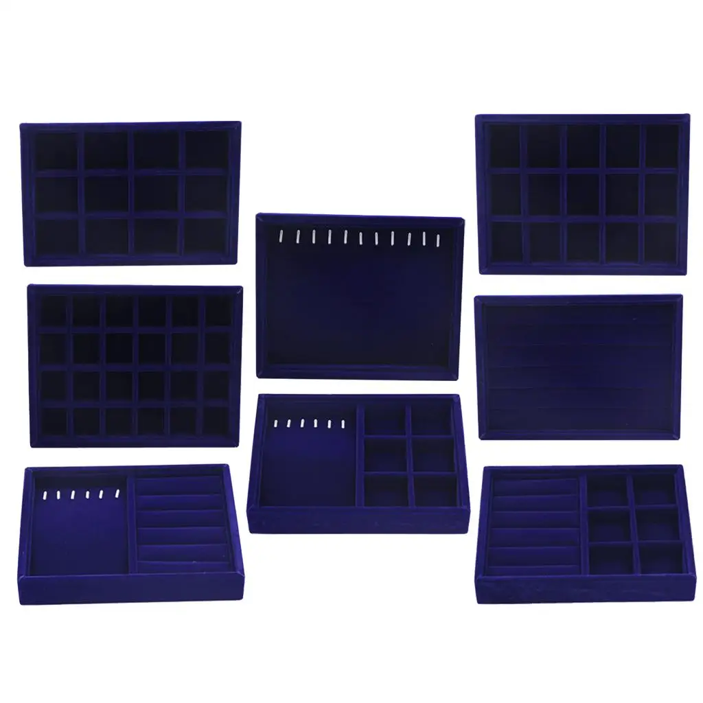 صينية مجوهرات مخملية متعددة الوظائف قابلة للتكديس لتخزين العرض