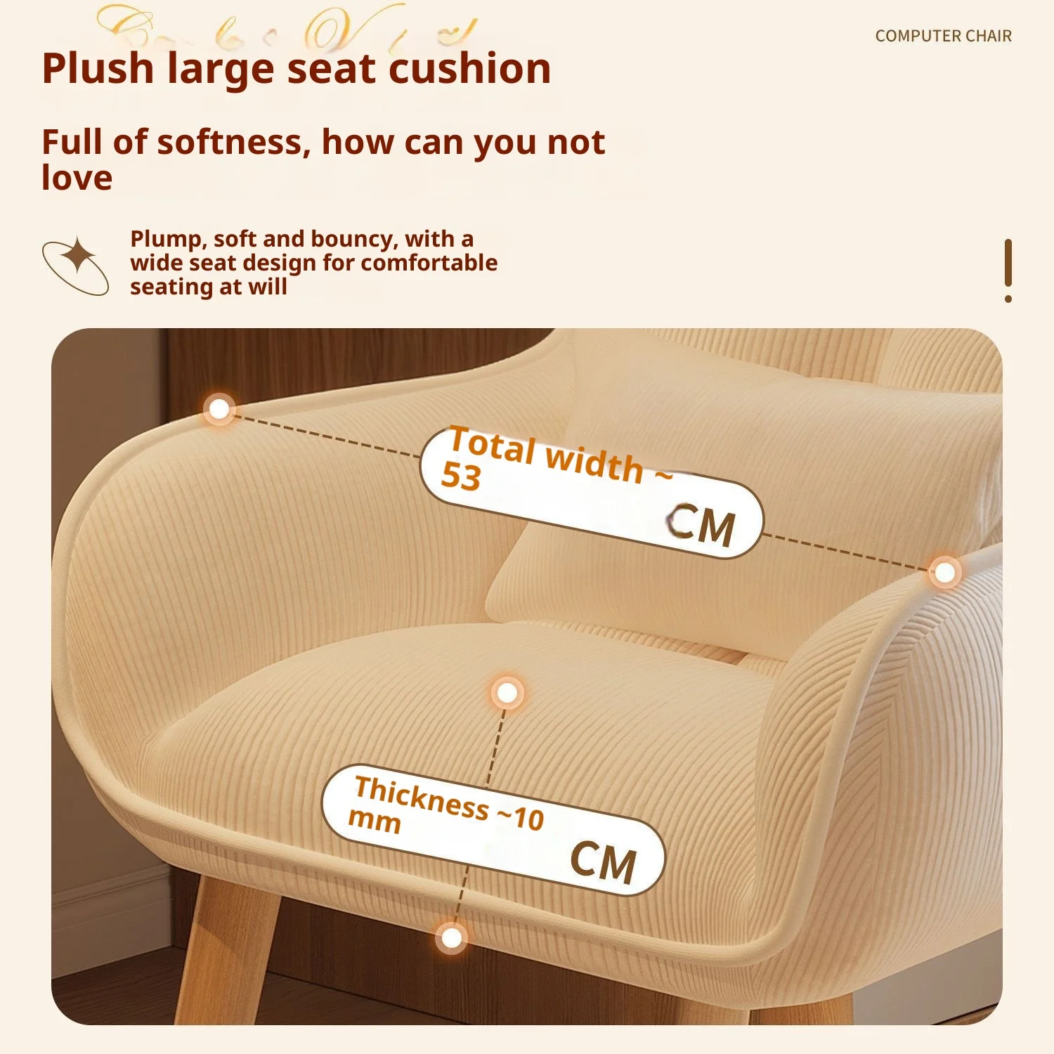 360 Degree Swivel Fabric Makeup Vanity Chair, Rotatable Computer Desk Chair for Bedroom Dorm Study