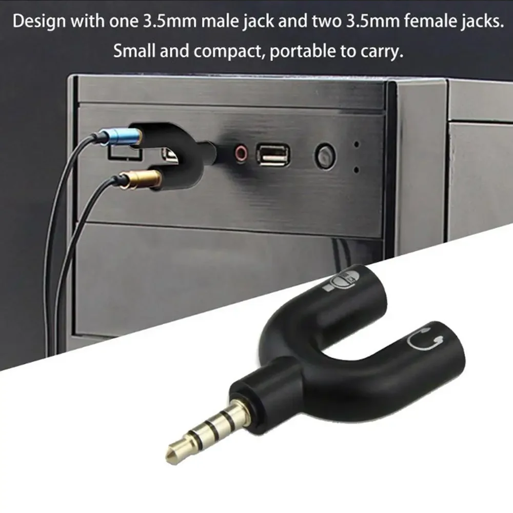 1PC Dual 3.5MM U Type Adapter Headphone Plug Audio Cables Splitter Microphone 2 in 1 Swivel Connector Jack Plug Adapter