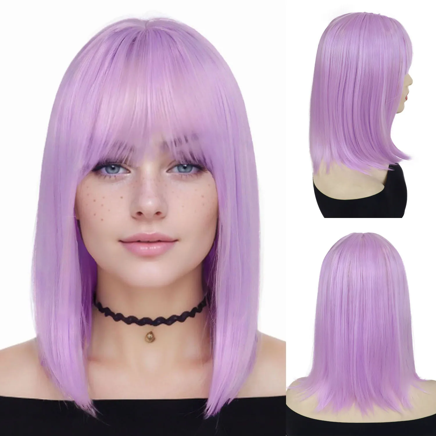 

Light Purple Bob Wig with Bangs Synthetic Hair Short Straight Wig for Women Cosplay Peluca Morada Corta Shakira Wigs Halloween