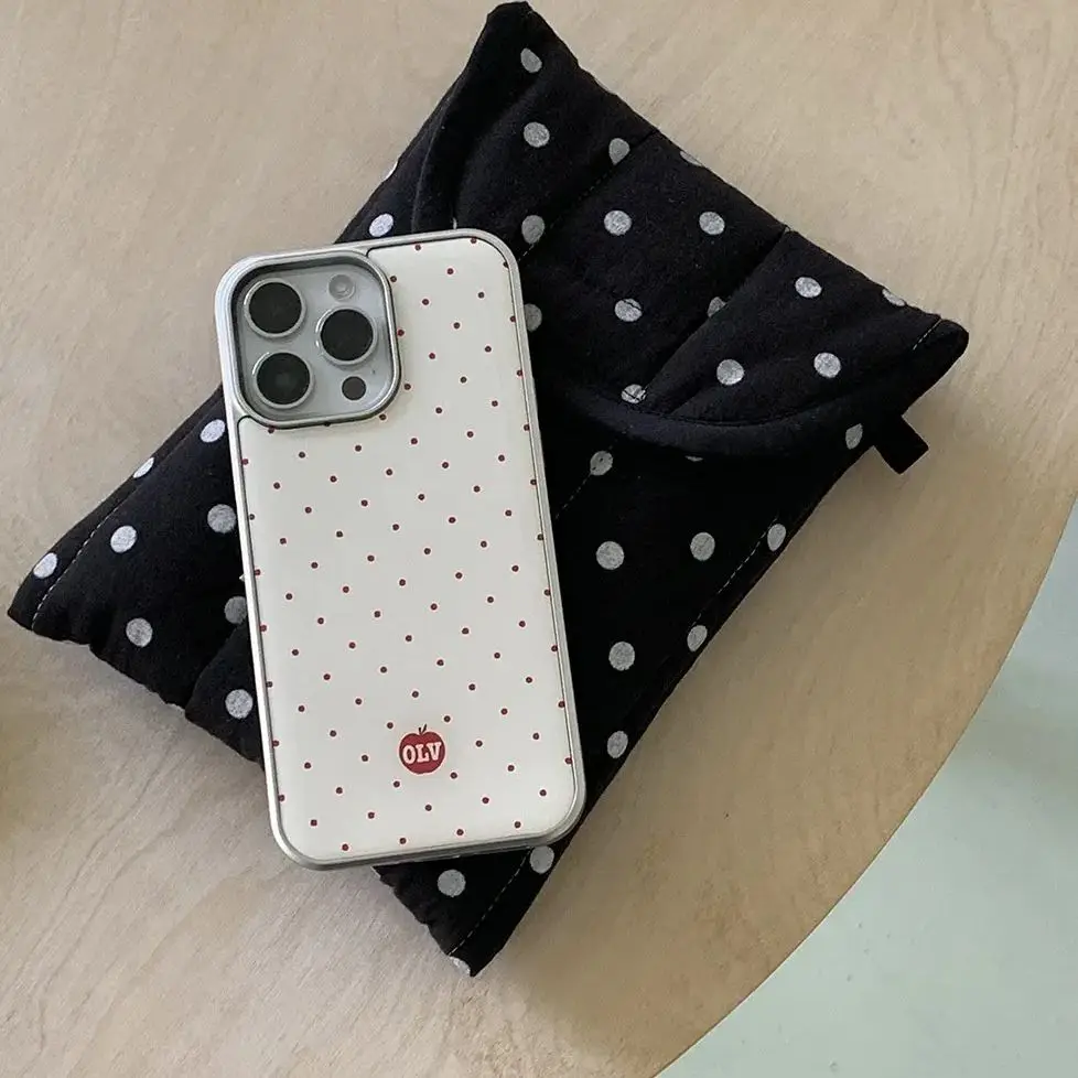 Korean Ins High-end Cartoon Apple Polka Dot Mint Green Phone Case For Samsung S 23 24 25 26 FE ULTRA EDGE PLUS Y2K Cute Cover