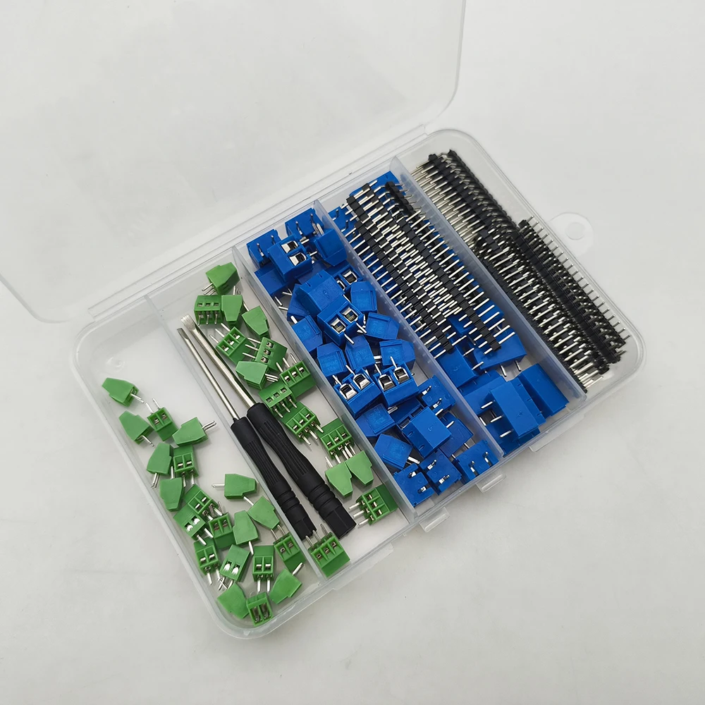 102Pcs/Box KF128-2P 3P KF301-2P 3P PCB Screw Terminal Block Pitch 2.54mm 5.0mm Connector Kit