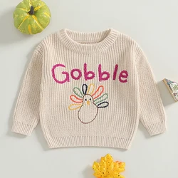 Toddler Girls Boys Thanksgiving Sweater  Turkey Letter Embroidery Crew Neck Long Sleeve Kids Pullovers Fall Clothes