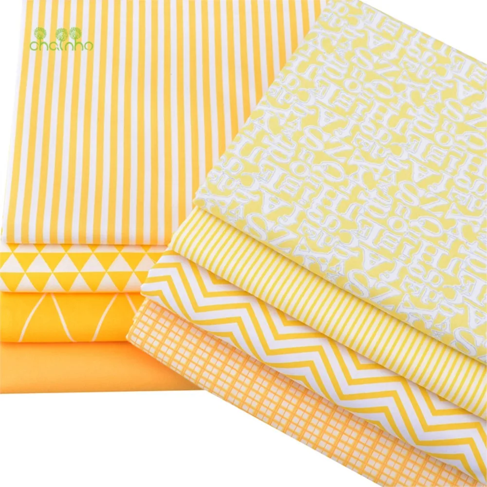 Chainho,Printed Twill Weave Cotton Fabric,Patchwork Cloth,DIY Sewing Quilting Material,Yellow Geometric Patterns,3 Sizes,285-290