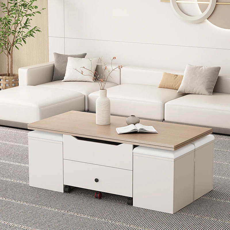 Drawers Adjustable Coffee Table Designer Simple Wooden Center Coffee Table Folding White Mesas De Centro Para Sala Furniture