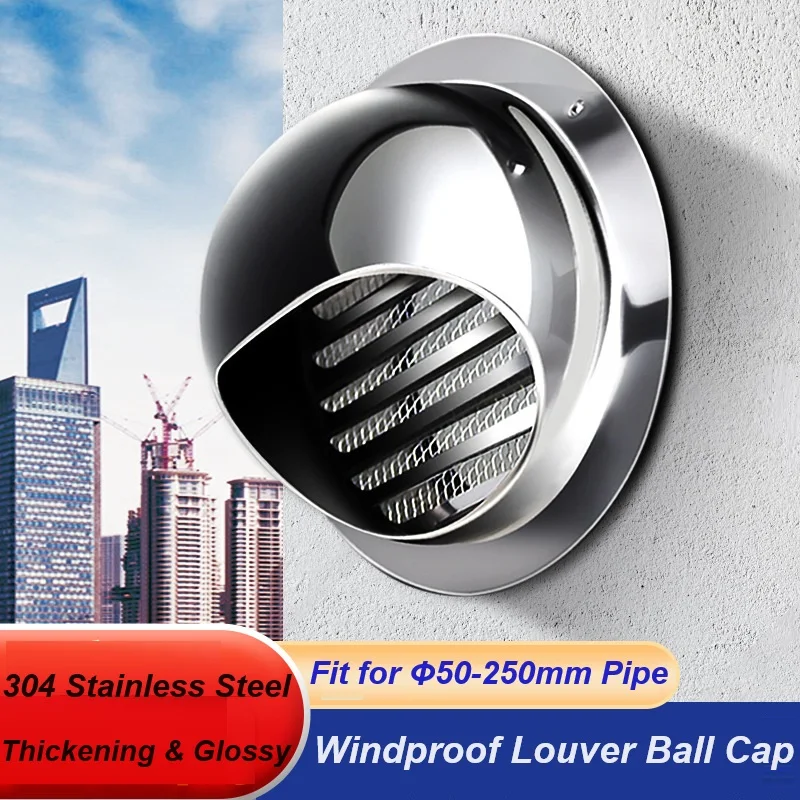 Φ150mm Rainproof Vent Cap Stainless Steel Exhaust Grille Cover Tube/Duct Outlet Windproof Ball Cap For Kitchen/Wall Ceiling