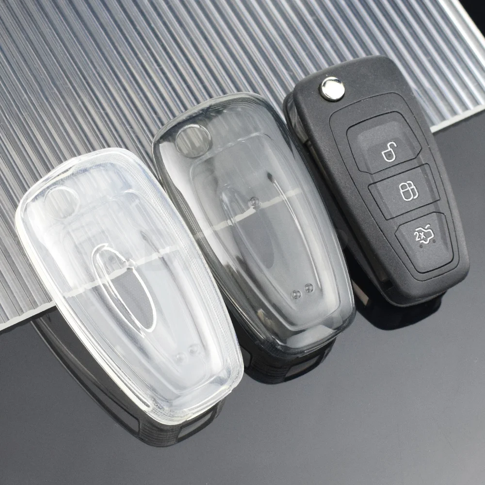 Soft TPU Transparent Remote Key Case for Ford Focus Transit Custom MK8 Cargo Tourneo Custom 2012+ Fiesta 2013 Key Fob Case Rings